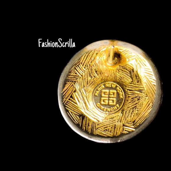 Vintage Givenchy Gold Vintage Round Crest Spelled Out Logo Pierced Post Earrings - Picture 2 of 6